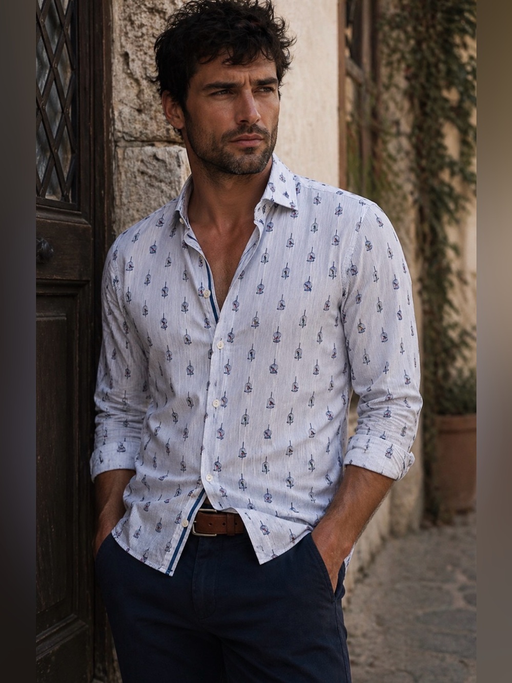 R2 Amsterdam Bird Print Shirt | Men’s M-L, Tailored Fit Cotton Button-Up